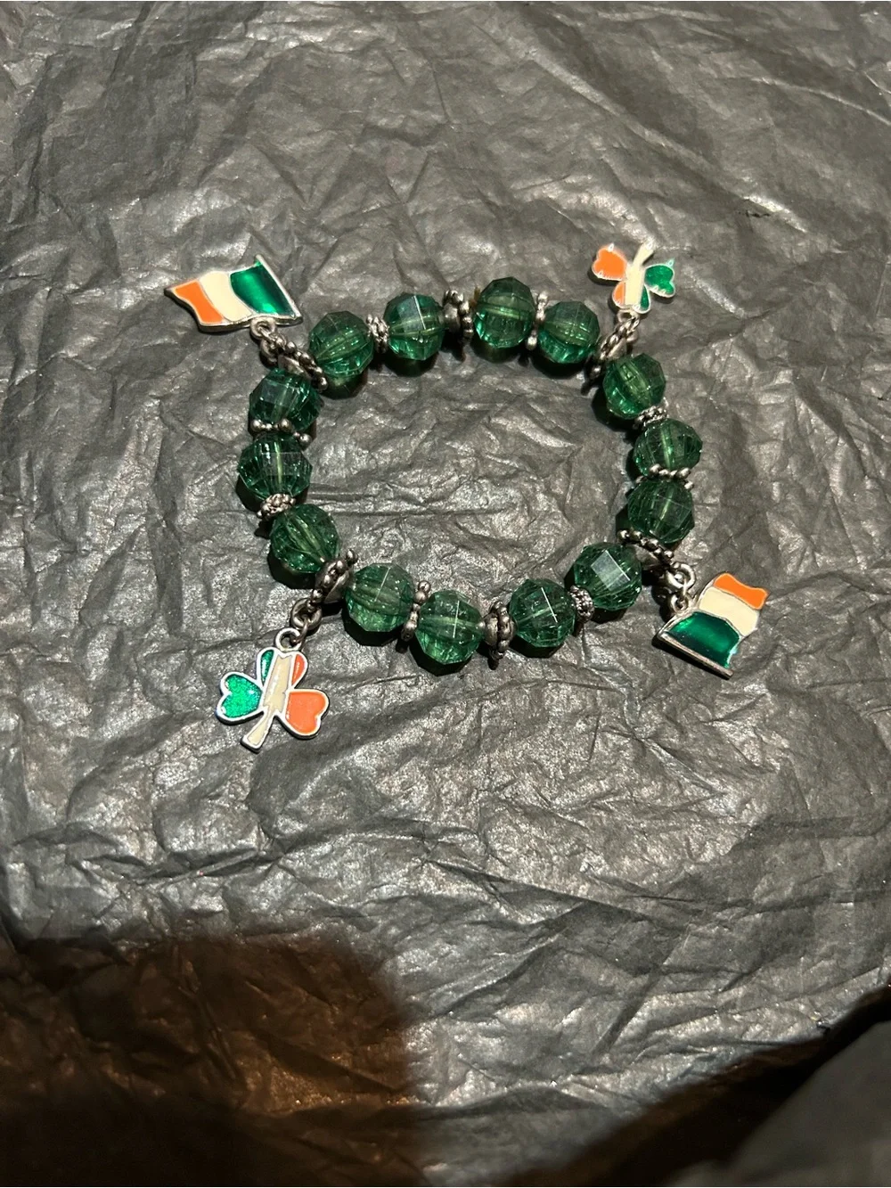 Vintage and Irish Shamrock and Flag Stretch Charm Bracelet - Women Jewelry